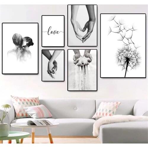 Love Sand Hand Art Canvas Poster Abstract Shoulder Kiss Print Dandelion Wall Art Painting Nordic Posters Wall Picture Home Decor