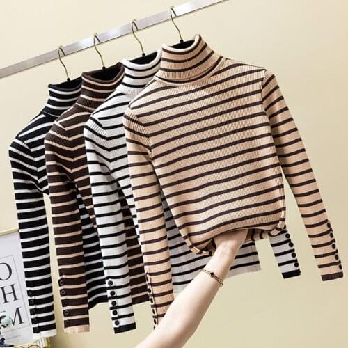 New Turtleneck Sweater Women Fashion Computer Knitted Stripe Woman Sweaters Autumn and Winter Slim Fit Pullovers Lady Sweaters