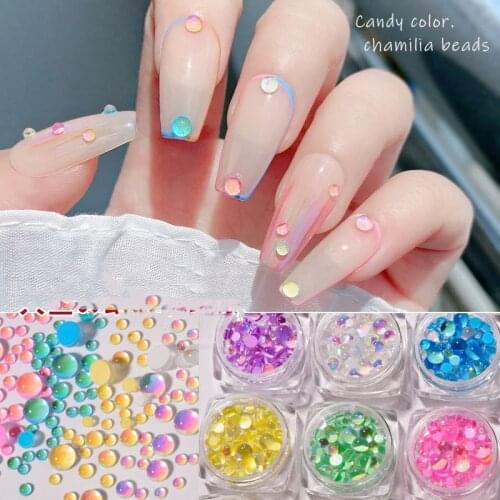 New nail art jewelry candy color mermaid illusion round glass crystal beads mixed nail art nail decoration diamond