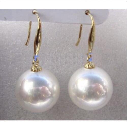 Charming 10-11mm south sea round white pearl earring 14k