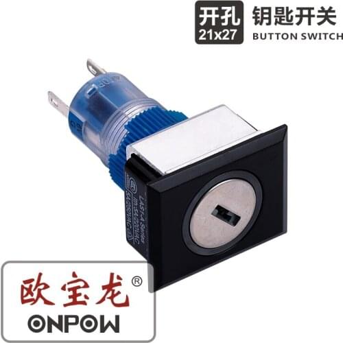 ONPOW 22mm rectangular head BLACK surface two position maintain key lock switch LAS1-APJ-Y/21A/G/12V