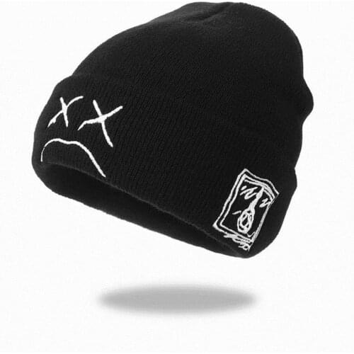 Wholesale Autumn Winter Warm Beanie Hats Crying Face Embroidery Lil Peep beanie Caps Men women Sad boy face knitted hats Hip hop