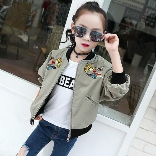 2019 Autumn Jacket For Girls Clothes Children Clothing Embroidery Casual Baseball Coat Kids Sport Jacket 2 Colors 4-14Y