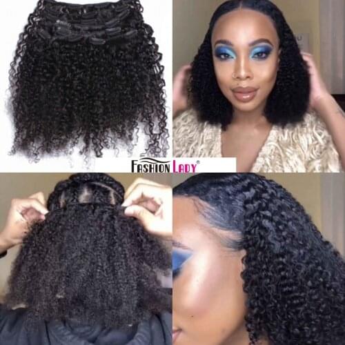 Pre-Colored Peruvian Kinky Curly Remy Hair Clip In Human Hair Extensions 7Pcs Set Extensions With 16Clips Fashion Lady Remy Hair
