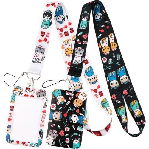 PF655 Medical Animal Cat Doctor Keychain Lanyards for Keys ID Card Cover Rope Lariat Medical Badge Holder Nurse Accessories Gift