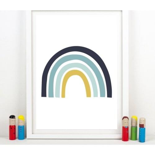 Rainbow Blue Canvas Art Poster Prints Baby Boys Nursery Wall Decor Nordic Poster Wall Picture Painting Kids Boys Room Decor