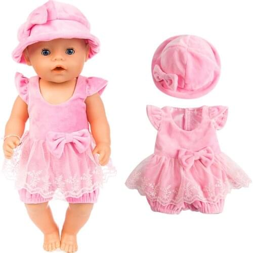 Pink Dress Set Dress+Hat Wear fit for 43cm Baby Doll , Children best Birthday Gift(only sell clothes)