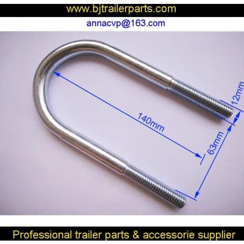 U bolt M12 x 63 x 140mm, trailer axle U bolt, trailer leaf spring clamp, zinc plated, Truck Trailer Ute trailer parts