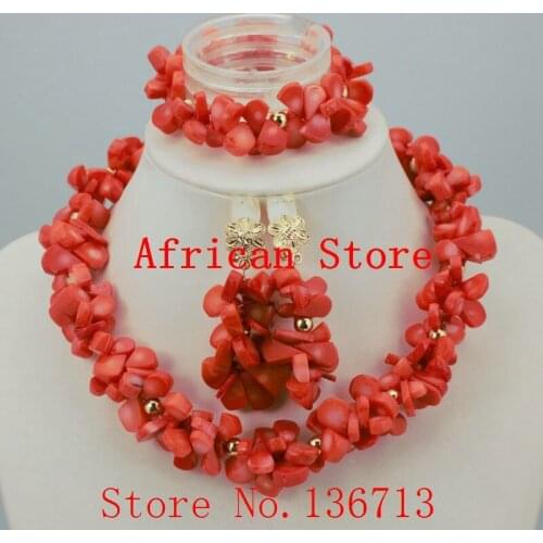 Gorgeous African Coral Beads Bridal Jewelry Set African Beads Jewelry Set for Wedding Free Shipping HD324-2