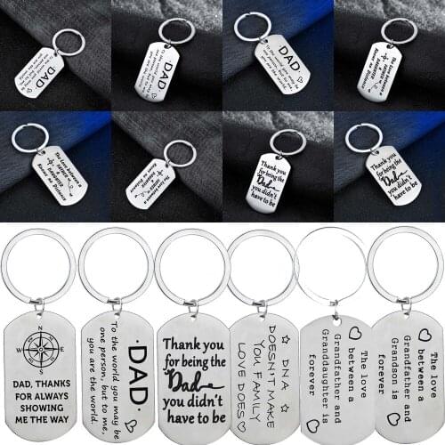 Engraved Words Dog Tag Pendant Stainless Steel Keychains Dad Keyrings Family Dad Daddy Papa Fathers Day Thanksgiving Gifts Hot