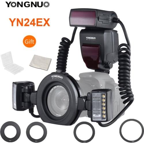 YONGNUO YN24EX YN24 EX Macro Ring Flash E-TTL Flash Speedlite with 2pcs Flash Heads 4pcs Adapter Rings for Canon EOS Cameras