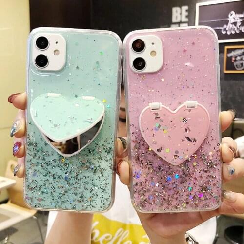 Bling Glitter Star Love Mirror Case For Xiaomi Mi Poco X2 X3 NFC F2 Pro 10T Pro 10 Lite Redmi Note 9 9A 9C 9S 9Pro 8 8T 8A Cover
