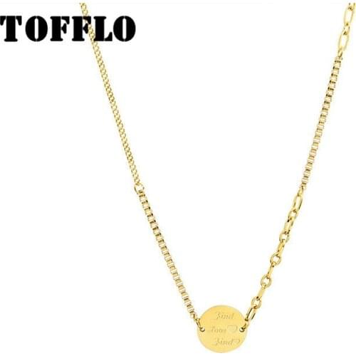 TOFFLO Stainless Steel Round Brand Pendant Chain Stitching Necklace Womens Fashion Autumn And Winter Collar Chain BSP789