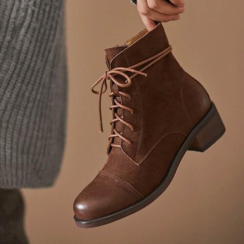 APHNUS Womens Boots Short Ankle Booties Low Mid Heels Pumps Woman 2020 Shoes For Women New Boot Zipper