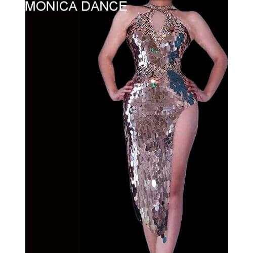 Women Sparkly Sequins Rhinestones Dress Birthday Evening Celebrate dresses Prom Performance Singer Dancer Costume