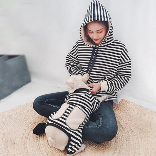 Winter Warm Dog Coat Jacket French Bulldog Clothes for Dogs Hoodie Striped Pet Matching Clothes Dog Clothing for Dogs Pet Outfit