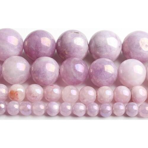 4/6/8/10/12mm Natural Purple Electroplated Angelite Stone Beads For Fashion Accessories Jewellery Making DIY Bracelet 15 Inch