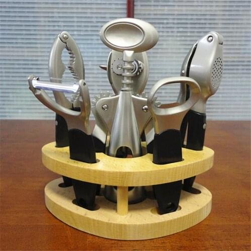 7 PCS combination bottle opener and peeler clip household kitchenware Garlic Press Nut Cracker Kitchenware with Wood Stand Tools