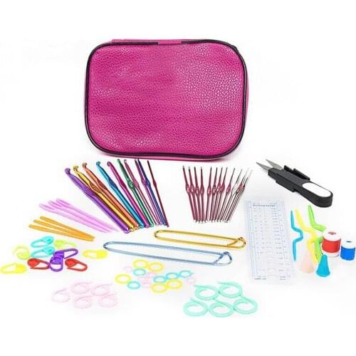 75PCS DIY Leather Bag Crochet Hooks Needles Stitches Knitting Craft Case Crochet agulha set Lace Weaving Tools Sewing Tools 2021