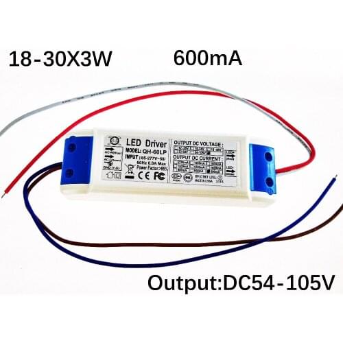 Free shipping 18-30*3W Led Driver 60W/70W/80W/90W Lamp Driver Power Supply Lighting Transformer AC85-265V Output 600mA