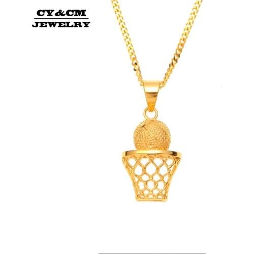 CY&CM Hip Hop Crystal BasketBall Nets Charms Pendant Necklace Gold Iced out Bling Full Rhinestone Men Women Punk Sport Jewelry