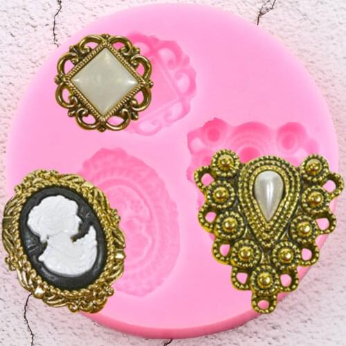 Gem Frame Border Silicone Molds Relief Wedding Cupcake Topper Fondant Cake Decorating Tools Jewelry Resin Candy Chocolate Moulds