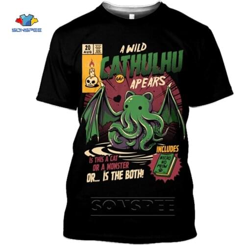 SONSPEE Cthulhu And Lovecraft Miskatonic T-Shirt For Men Call Of Cthulhu Tshirt Funny Crewneck Summer Top 3D Print T Shirt Women