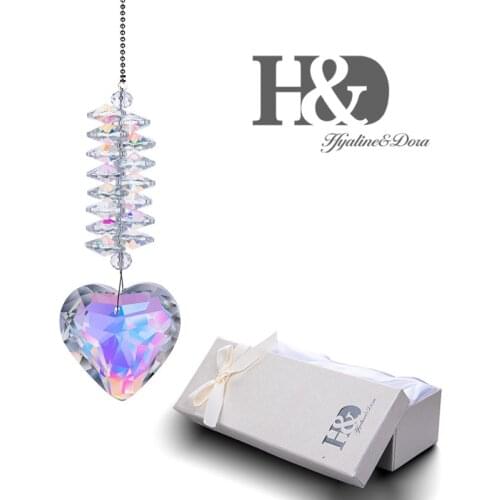 H&D Hanging Crystal Heart Shaped Suncatcher Glass Beads Lamp Pendant Rainbow Maker Home Window Decor AB Coating with Gift Box