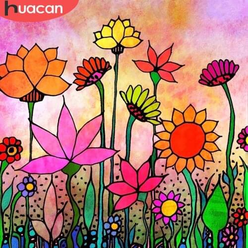 HUACAN Full Square/Round Diamond Painting Cartoon Flowers Embroidery Cross Stitch Handcraft Childrens Room Decor