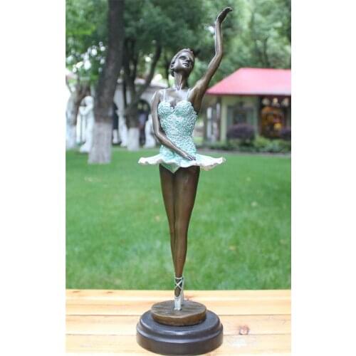 2020 home LIVING ROOM TOP Decor ART--43CM Elegance Dance art romanticism Ballet Swan Lake bronze statue sculpture Decoration
