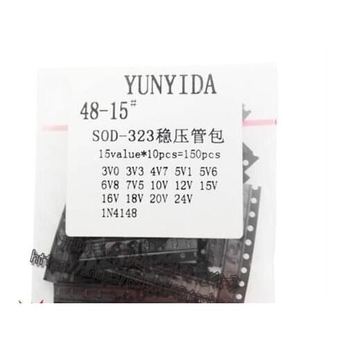 1bag/lot SMD Voltage regulator diode package SOD-323 contains: 3V 3.3V 6.8V 16V 24V 1N4148 connector