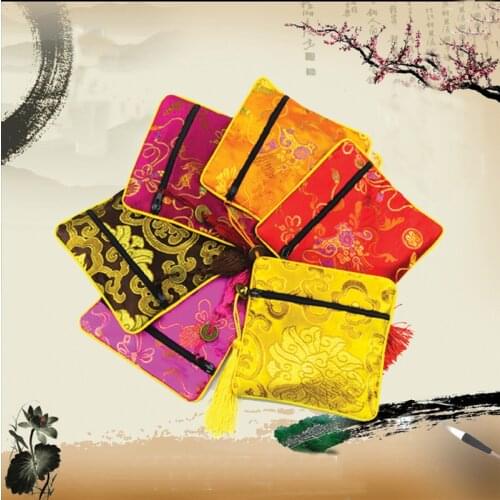 4Colours Chinese Style Silk Embroidery Coin Purse Indian Cotton Jewelry Gift Bag Silk Jewelry Storage Gift Bag 1piece