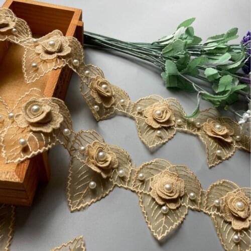 1 Yard 7*8cm Gold Heart leaf Pearl Embroidered Lace Trim Ribbon Fabric Sewing Craft Patchwork Handmade For Costume Decoration