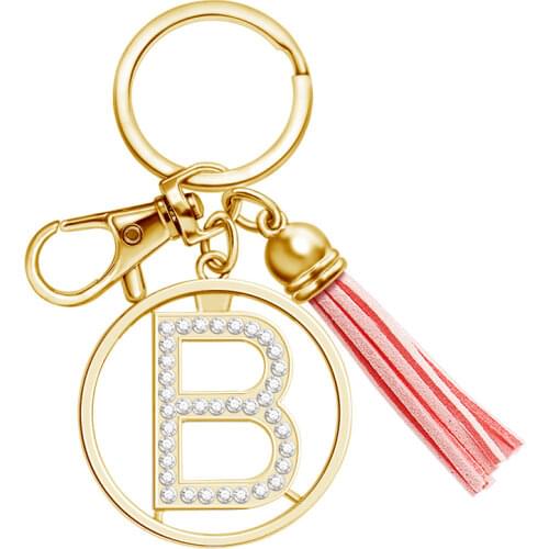 New Keychain Womens 2021 Fashion 26 Alphabet Letters Alloy Car Key Chain Bag Tassel Keyring Charm Gold Color Rhinestone Key Ring