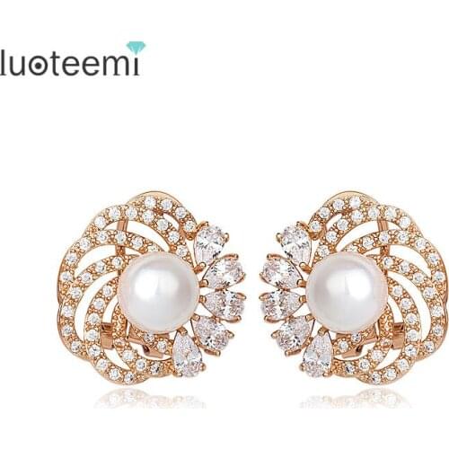 LUOTEEMI Brand Hot Selling Earrings Cuff Fashion Statement New Rose Gold-Color AAA Simulated Pearl Luxury Big Stud Earrings