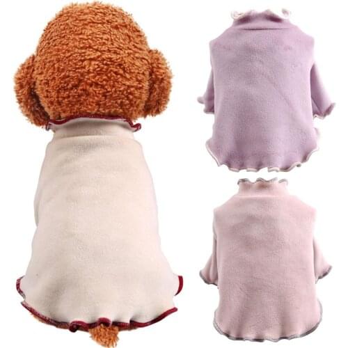 Dog Cute T-Shirt Small Dogs Vest Pet Clothes Flannel Pet Fall Winter Dog Bow Solid Color Warm Clothes Base Shirt Vest Jacket