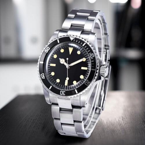 Antique watch Automatic mens Mechanical 1960 Retro Watch Mens 40mm black Sterile Dial black Aluminum Sheet Bezel Luminous H748