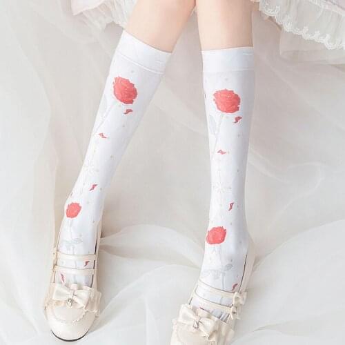 Fresco Rose Print Lolita Cute Over knee socks Velvet Lolita Kawaii Short socks Women Sweet Calf Leg Socks College style Cosplay