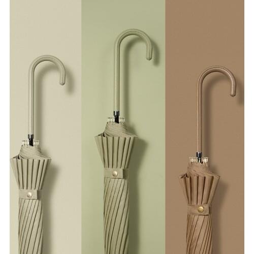 2020 New Small Fresh Long Handle Lady Umbrella Leather Curved Handle Solid Color Umbrella