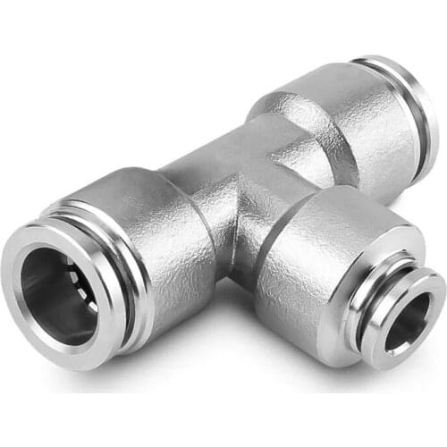 PE 304 Stainless Steel Quick Connect Tee Connector Tube OD 4 6 8 10 12 14 16mm Pneumatic Push In Air Fitting