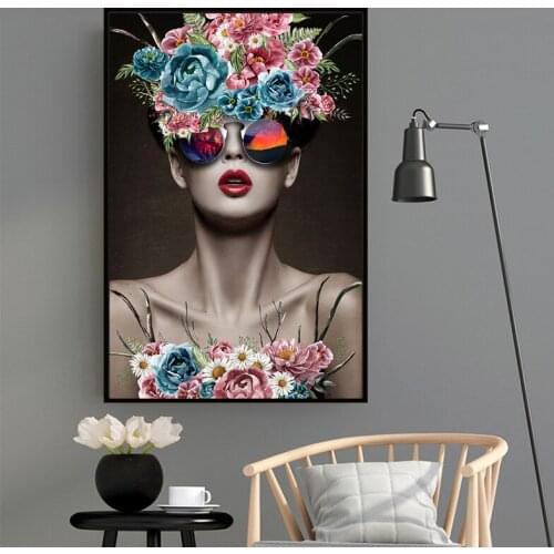 Model Flower Floral Women Posters And Prints Paintings For Living Room Wall Oil Paintings Canvas Abstract Decorative Pictures