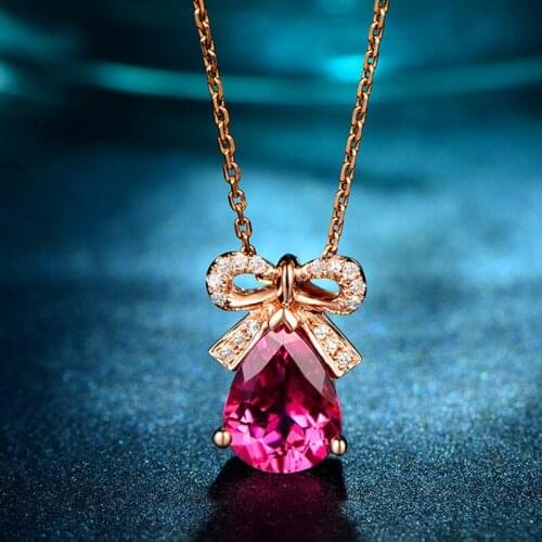 QTT Ladies Rose Gold Chain Bow Knot Water Drop Pendant Luxury Lovely CZ Pendant Necklace Trendy Womens Jewelry