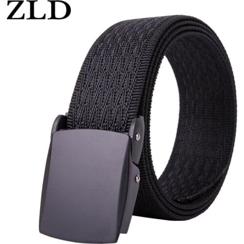 ZLD New men belt double word pattern alloy snap buckle belt firm and quick-drying mens nylon belt breathable canvas woven belt