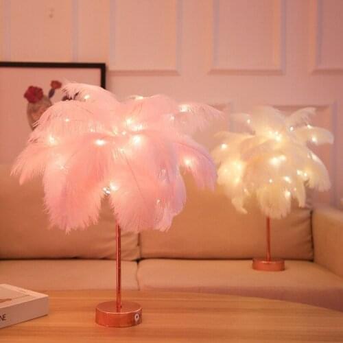 Nordic Feather Night Light Remote Control Fairy Desktop Lamp USB For Home Living Room Bedroom Party Wedding Romantic Decoration