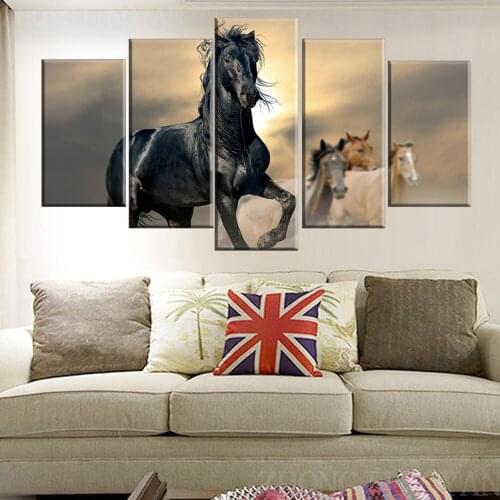 Modern HD Printed Wall Art Pictures Canvas 5 Pieces Black Brown Horse For Home Decor Framed Painting Poster Living Room Modular