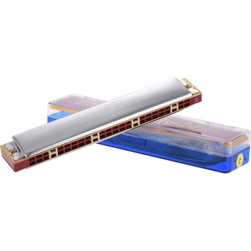 Suzuki Study-24 24 Holes Harmonica Tremolo Key of C with Cleaning Cloth Box Musical Instrument for Beginner Student