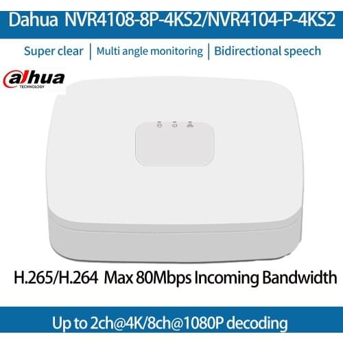 Dahua NVR4108-8P-4KS2 DH 4CH NVR4104-P-4KS2 4/8CH 8MP 4K PoE 8CH Original NVR Video Recorder H.265 Support ONVIF 2.4 SDK CGI