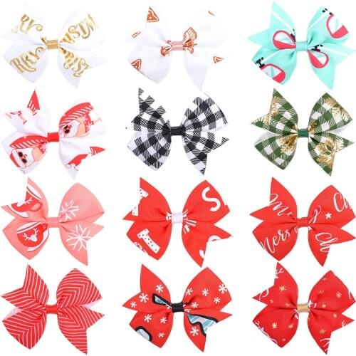 12Pcs/lot Christmas New Cute Hair Clips For Baby Girl Grosgrain Ribbon Hair Bows Boutique Hairpin Barrette Kid Hair Accessories