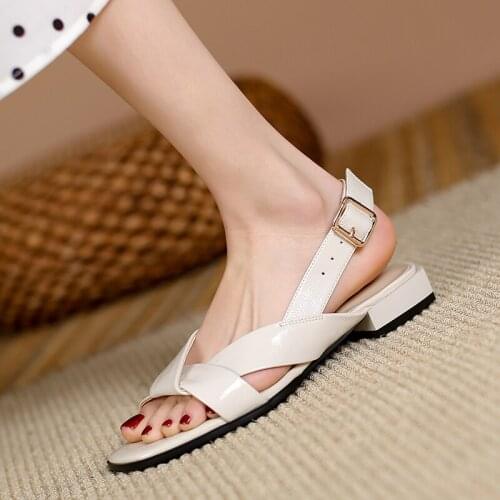 QZYERAI 2021 Big Size 42 Rome Sandals Women Shoes Genuine Leather Sandals Hollow Out Fashion Casual Shoes Women Flat Sandals