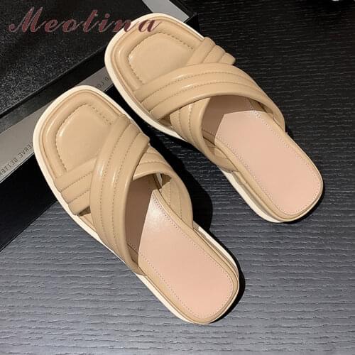 Meotina Slippers Shoes Women Flat Platform Sandals Round Toe Ladies Footwear Summer Black Blue Beige Fashion Shoes 2021 New